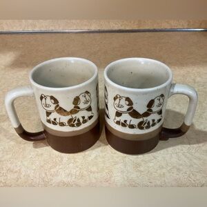 Otagiri : vintage set of 2 - three toned brown/ tan/ motif color Dog Print Mugs